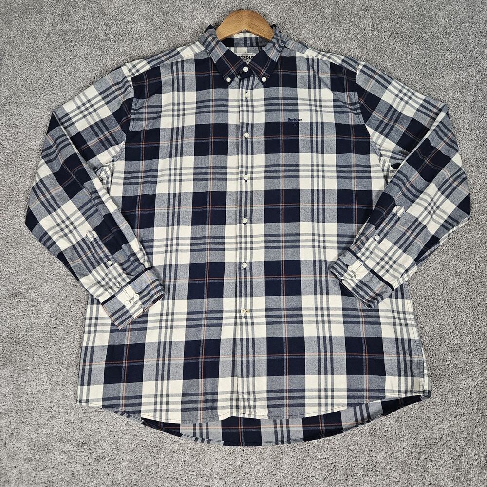 Barbour Shirt Men's 2XL Blue Edgar Tailored Checked Button Up Casual Plaid